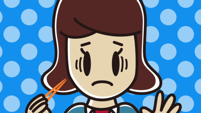 お箸で困る女子高校生のイラスト【色、背景あり】PNG