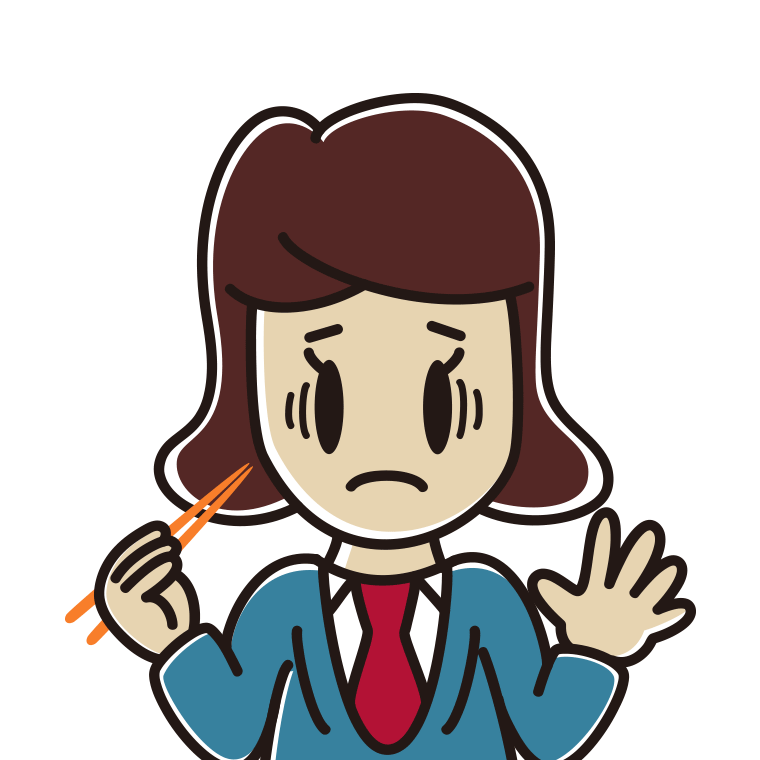 お箸で困る女子高校生のイラスト【色あり、背景なし】透過PNG