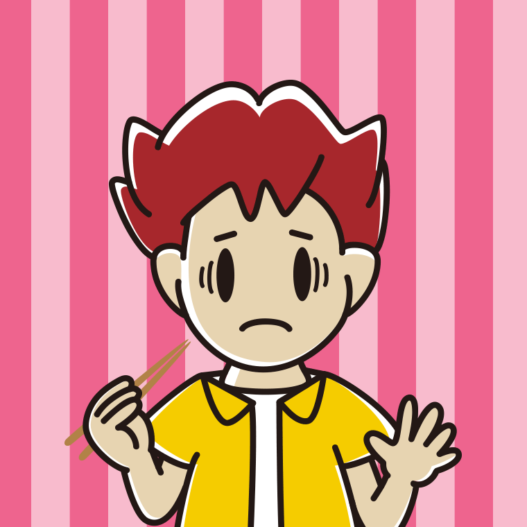 お箸で困る男子大学生のイラスト【色、背景あり】PNG