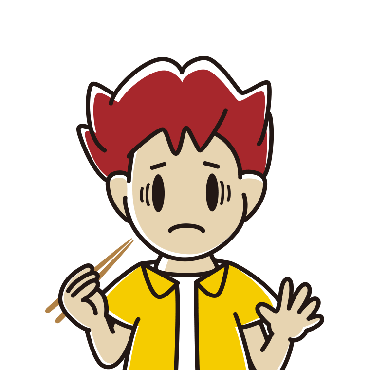 お箸で困る男子大学生のイラスト【色あり、背景なし】透過PNG