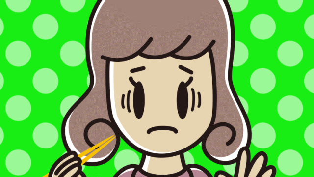 お箸で困る女子大学生のイラスト【色、背景あり】PNG