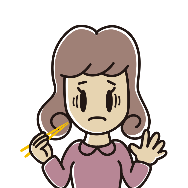 お箸で困る女子大学生のイラスト【色あり、背景なし】透過PNG