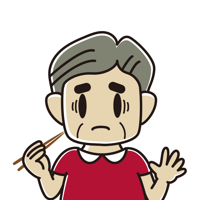 お箸で困るおじさんのイラスト【色あり、背景なし】透過PNG
