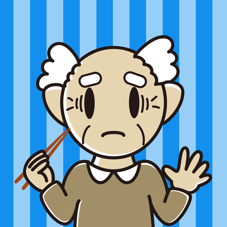 お箸で困るおじいさんのイラスト【色、背景あり】PNG