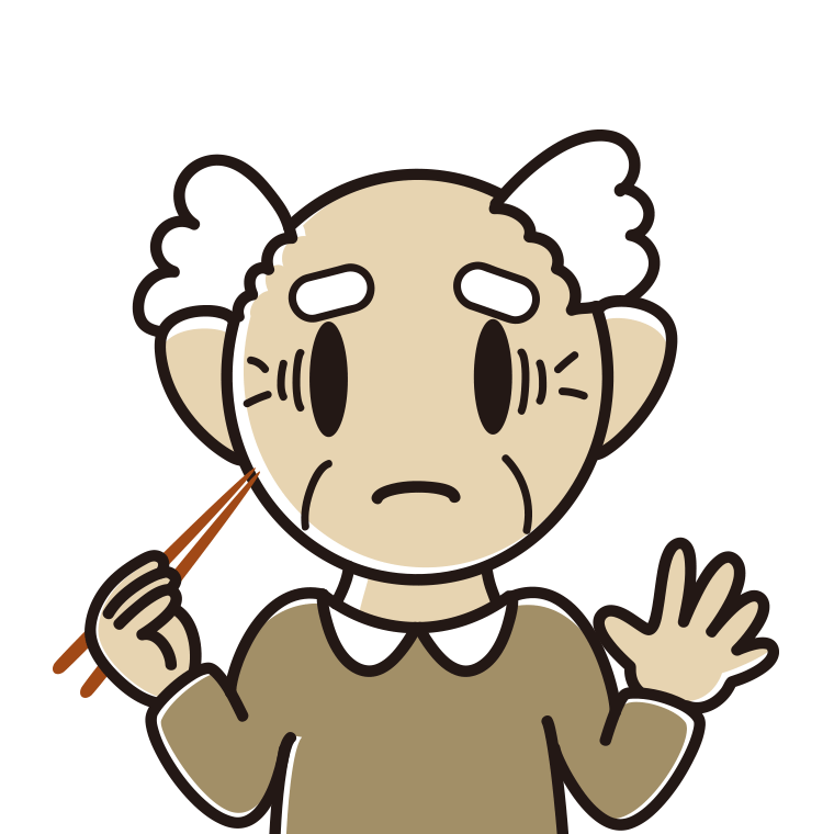 お箸で困るおじいさんのイラスト【色あり、背景なし】透過PNG