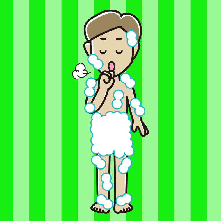 咳払いする泡だらけの男性のイラスト【色、背景あり】PNG