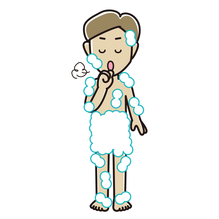 咳払いする泡だらけの男性のイラスト【色あり、背景なし】透過PNG