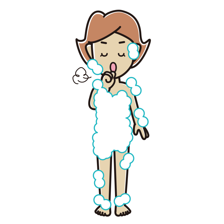 咳払いする泡だらけの女性のイラスト【色あり、背景なし】透過PNG