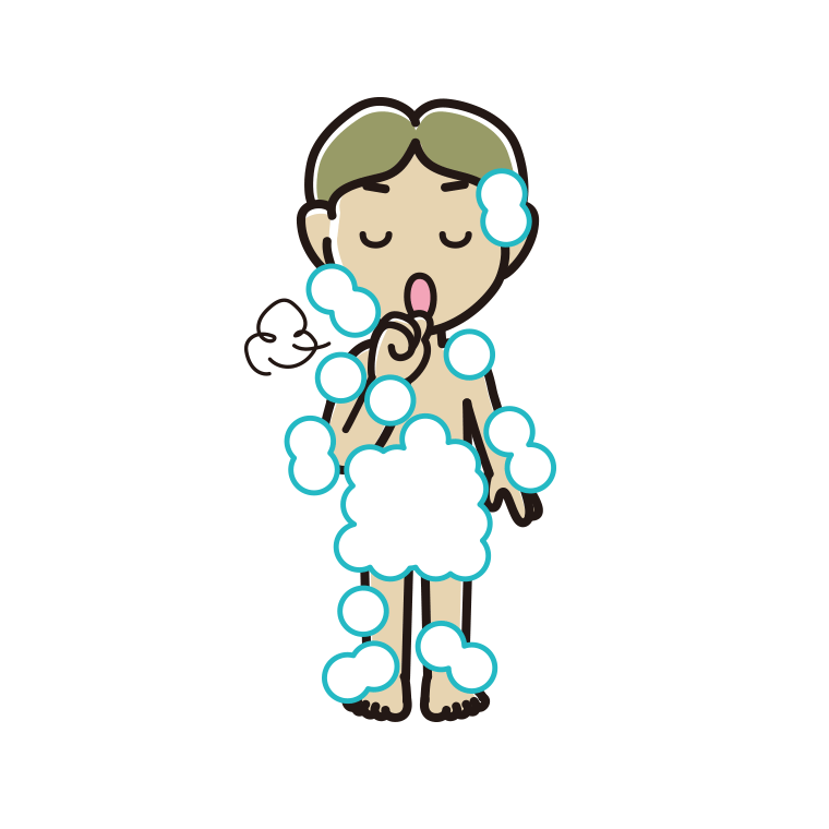 咳払いする泡だらけの小学生男子のイラスト【色あり、背景なし】透過PNG