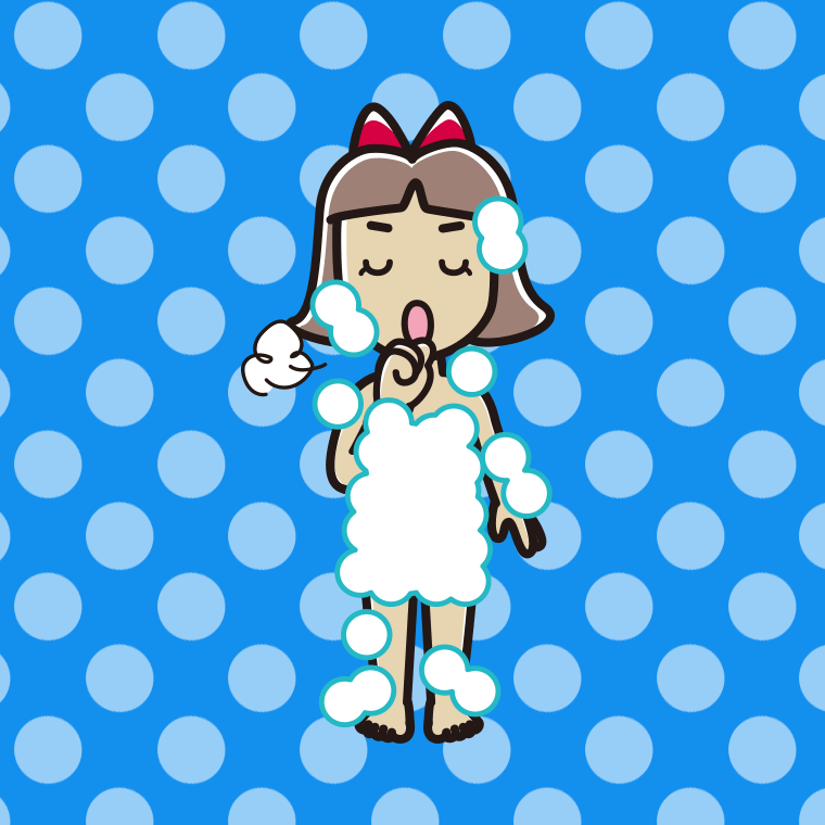 咳払いする泡だらけの小学生女子のイラスト【色、背景あり】PNG