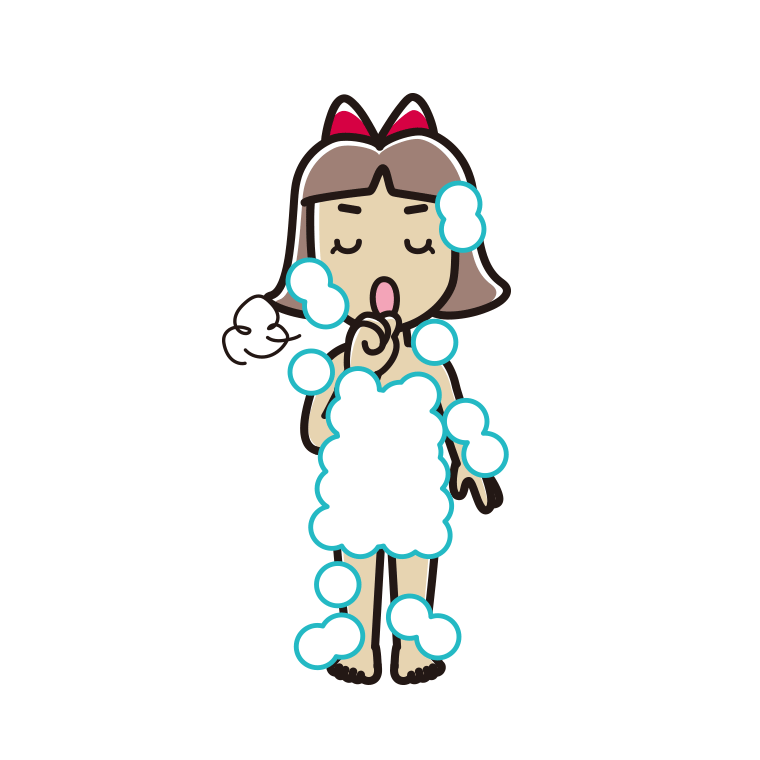 咳払いする泡だらけの小学生女子のイラスト【色あり、背景なし】透過PNG