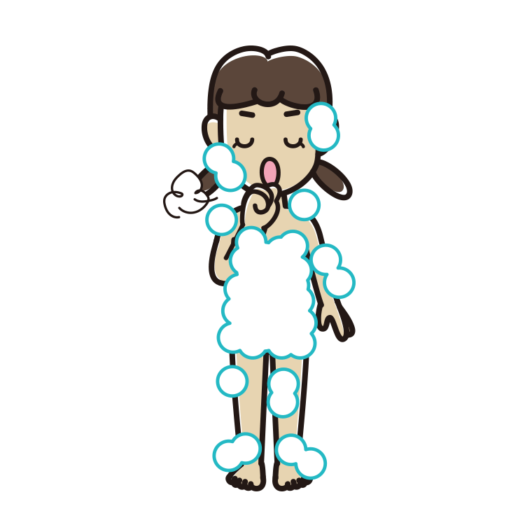 咳払いする泡だらけの女子中学生のイラスト【色あり、背景なし】透過PNG