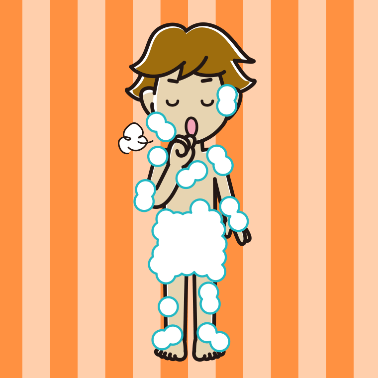 咳払いする泡だらけの男子高校生のイラスト【色、背景あり】PNG