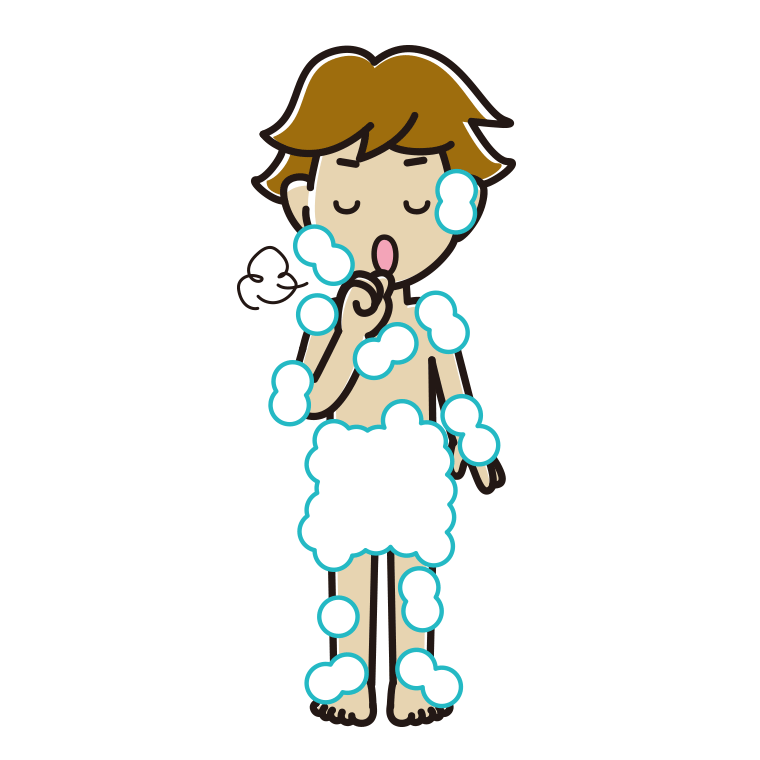 咳払いする泡だらけの男子高校生のイラスト【色あり、背景なし】透過PNG