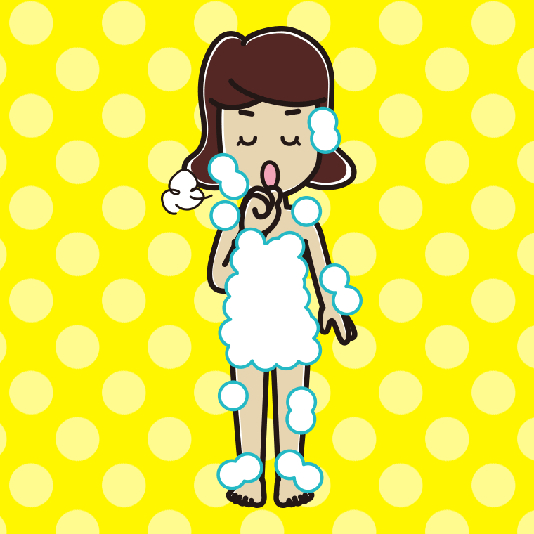 咳払いする泡だらけの女子高校生のイラスト【色、背景あり】PNG
