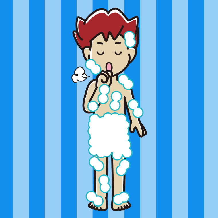 咳払いする泡だらけの男子大学生のイラスト【色、背景あり】PNG