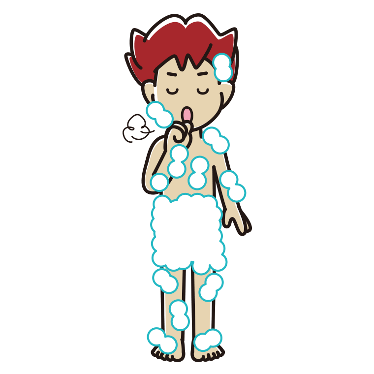 咳払いする泡だらけの男子大学生のイラスト【色あり、背景なし】透過PNG