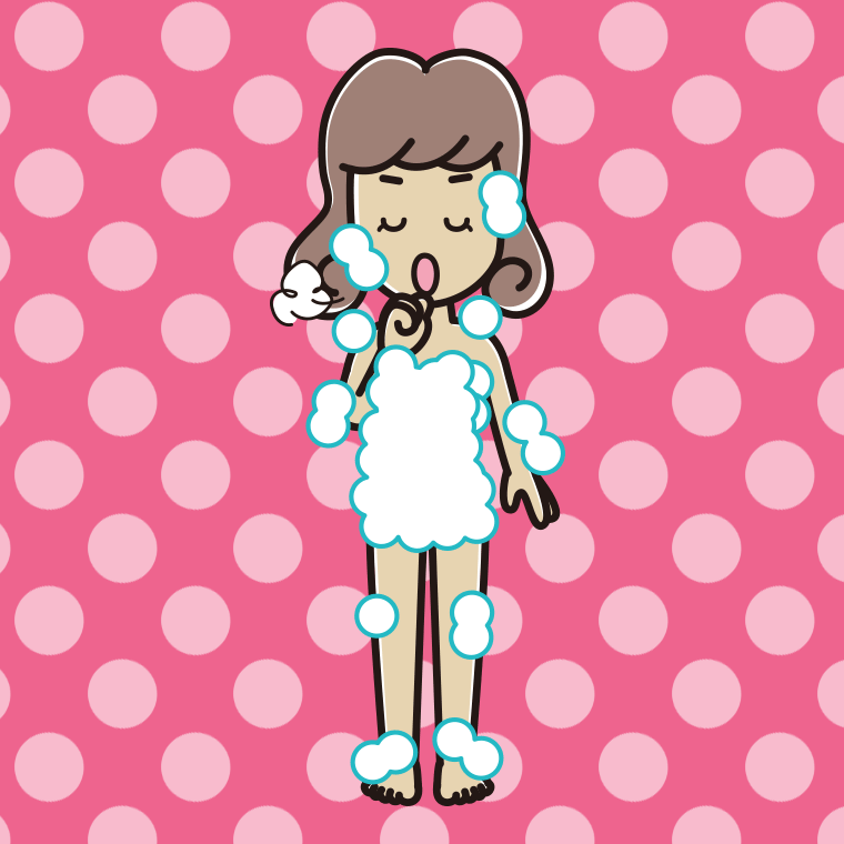 咳払いする泡だらけの女子大学生のイラスト【色、背景あり】PNG