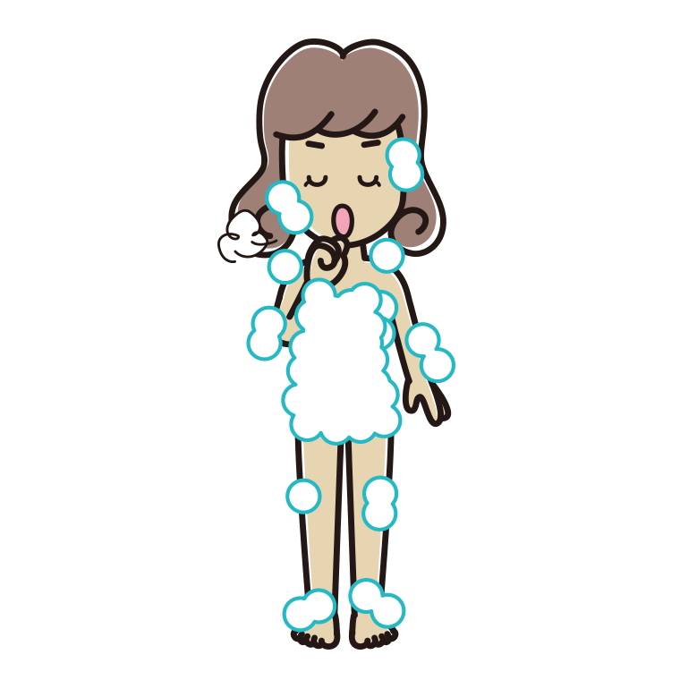 咳払いする泡だらけの女子大学生のイラスト【色あり、背景なし】透過PNG