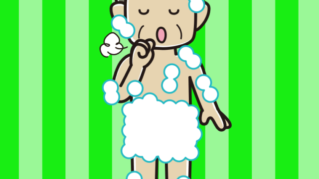 咳払いする泡だらけのおじさんのイラスト【色、背景あり】PNG