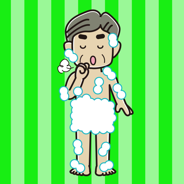 咳払いする泡だらけのおじさんのイラスト【色、背景あり】PNG