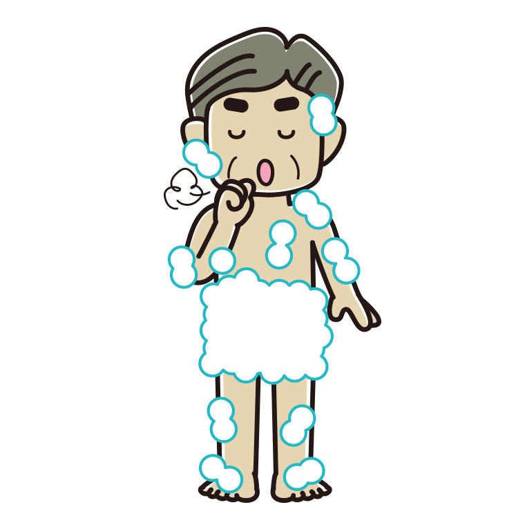 咳払いする泡だらけのおじさんのイラスト【色あり、背景なし】透過PNG