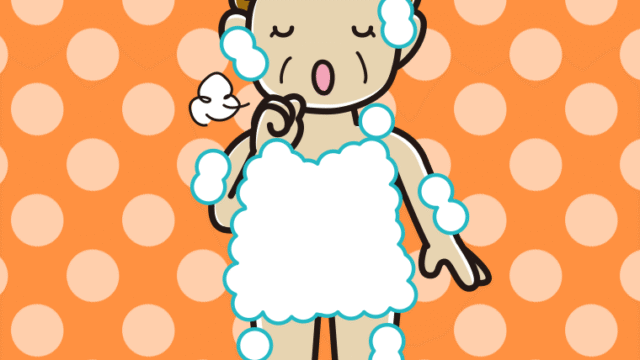 咳払いする泡だらけのおばさんのイラスト【色、背景あり】PNG