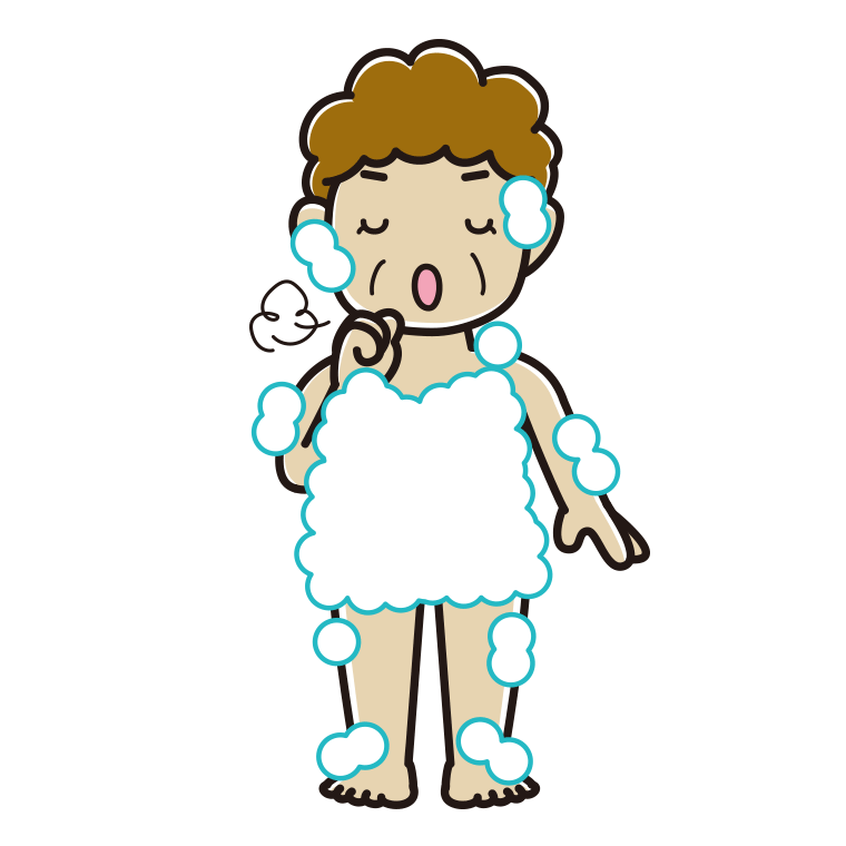 咳払いする泡だらけのおばさんのイラスト【色あり、背景なし】透過PNG