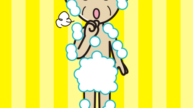 咳払いする泡だらけのおじいさんのイラスト【色、背景あり】PNG