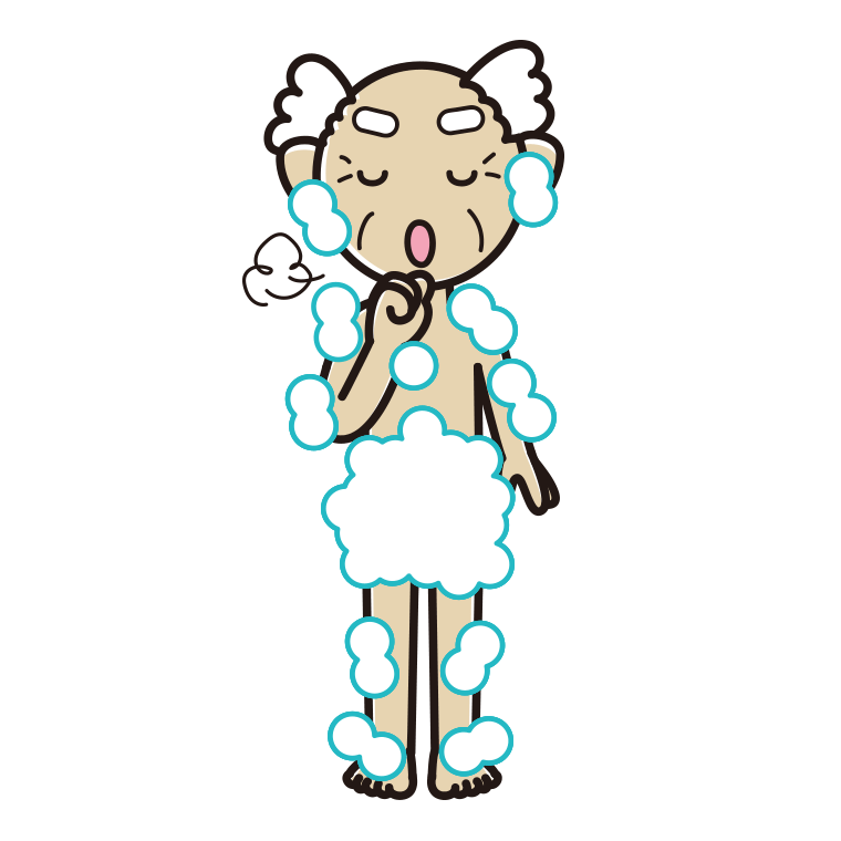 咳払いする泡だらけのおじいさんのイラスト【色あり、背景なし】透過PNG