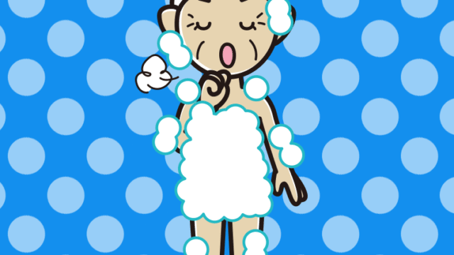 咳払いする泡だらけのおばあさんのイラスト【色、背景あり】PNG