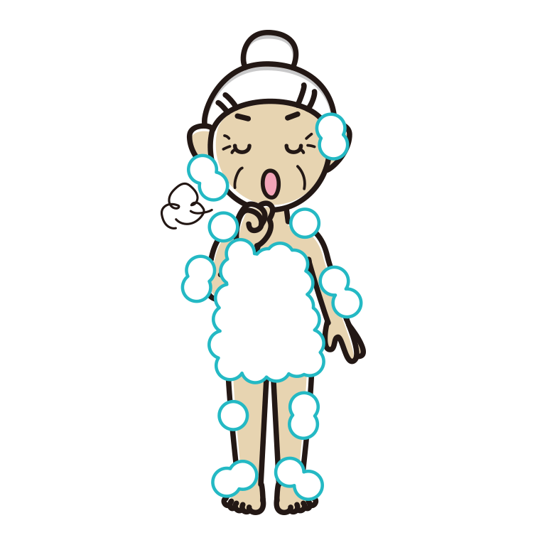 咳払いする泡だらけのおばあさんのイラスト【色あり、背景なし】透過PNG