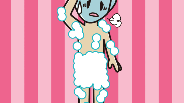 具合が悪い泡だらけの男性のイラスト【色、背景あり】PNG