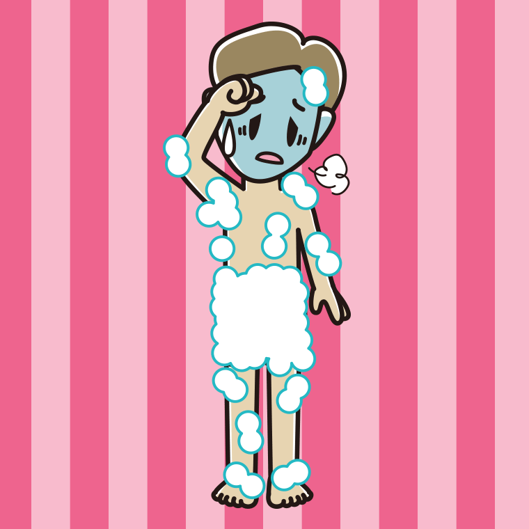 具合が悪い泡だらけの男性のイラスト【色、背景あり】PNG