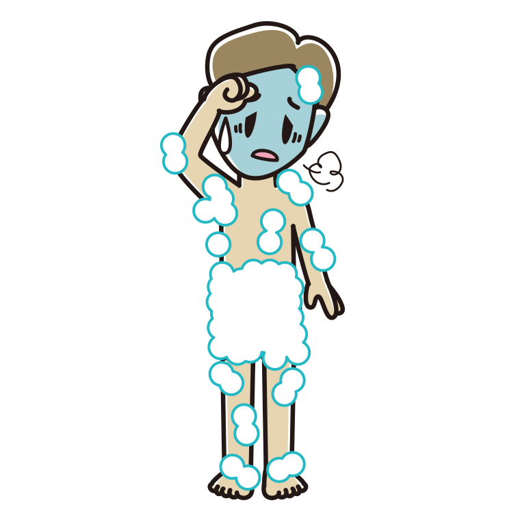具合が悪い泡だらけの男性のイラスト【色あり、背景なし】透過PNG