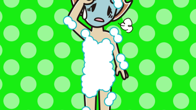 具合が悪い泡だらけの女性のイラスト【色、背景あり】PNG