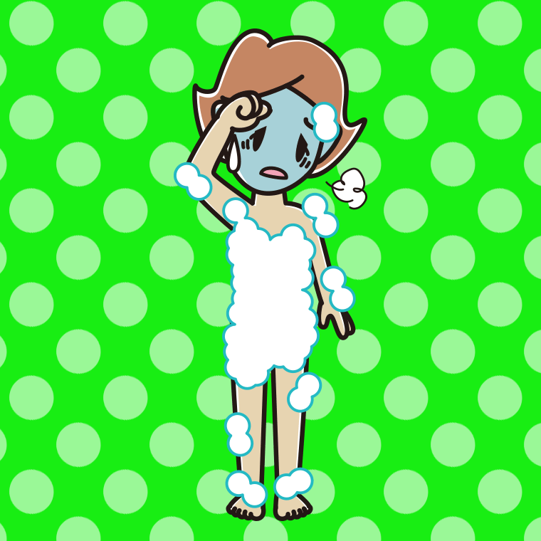 具合が悪い泡だらけの女性のイラスト【色、背景あり】PNG