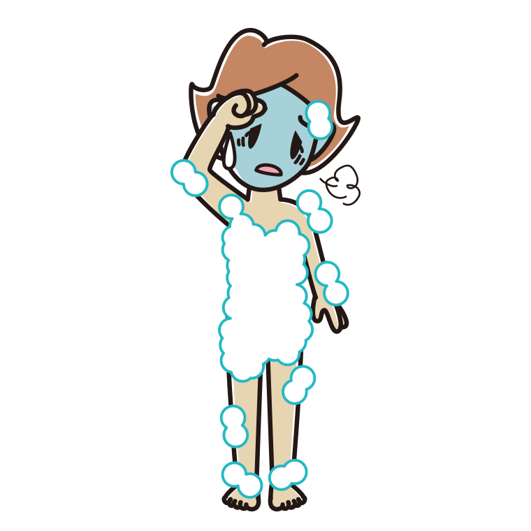 具合が悪い泡だらけの女性のイラスト【色あり、背景なし】透過PNG