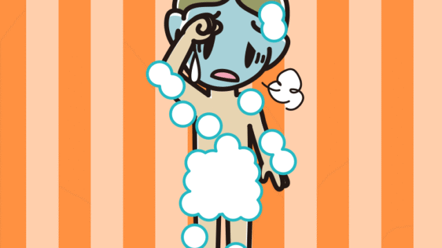 具合が悪い泡だらけの小学生男子のイラスト【色、背景あり】PNG