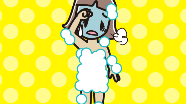 具合が悪い泡だらけの小学生女子のイラスト【色、背景あり】PNG