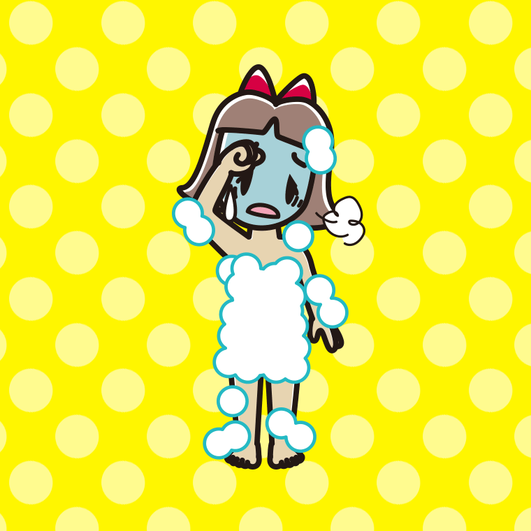 具合が悪い泡だらけの小学生女子のイラスト【色、背景あり】PNG