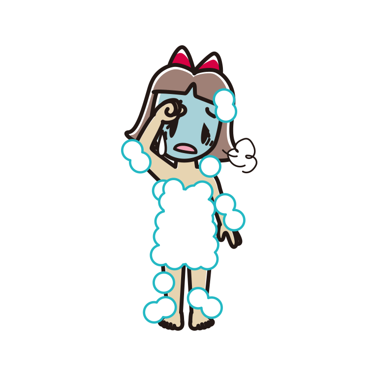 具合が悪い泡だらけの小学生女子のイラスト【色あり、背景なし】透過PNG