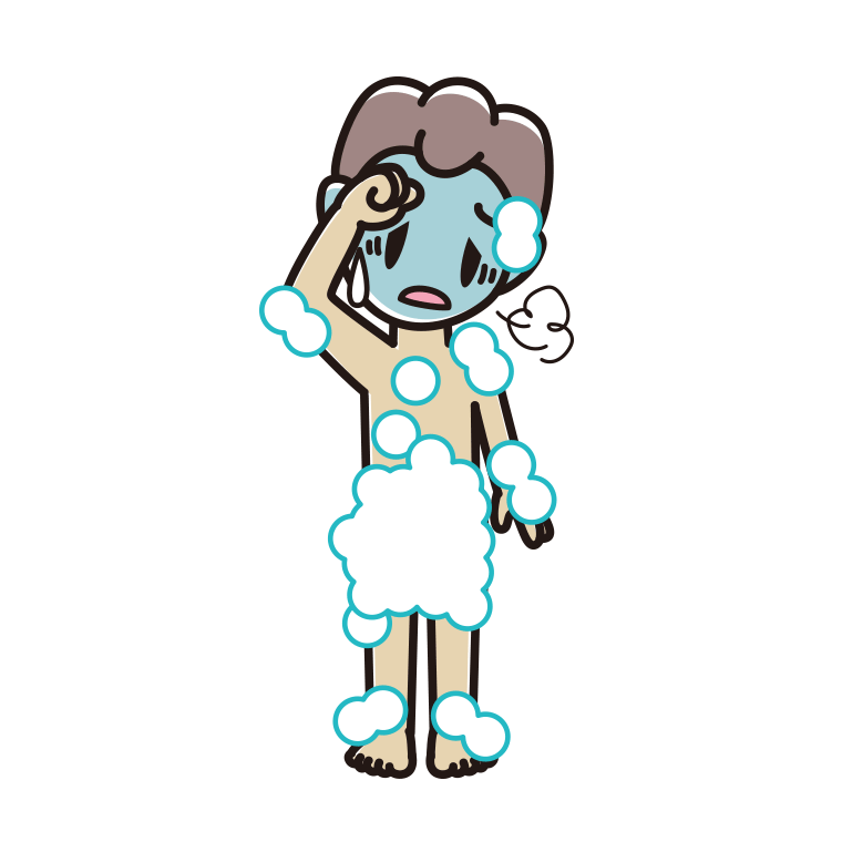 具合が悪い泡だらけの男子中学生のイラスト【色あり、背景なし】透過PNG