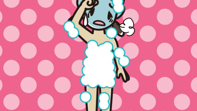 具合が悪い泡だらけの女子中学生のイラスト【色、背景あり】PNG