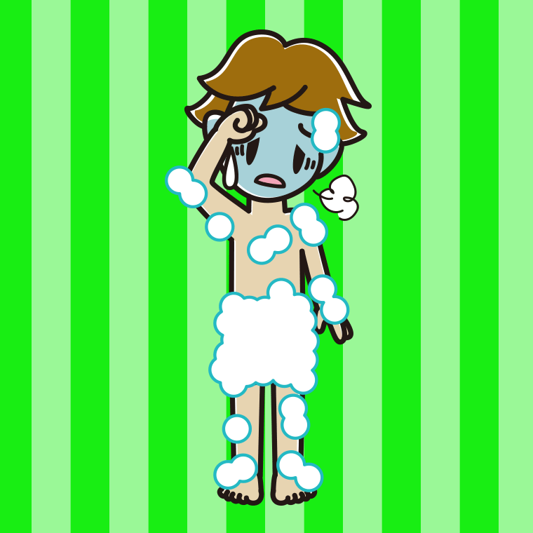 具合が悪い泡だらけの男子高校生のイラスト【色、背景あり】PNG