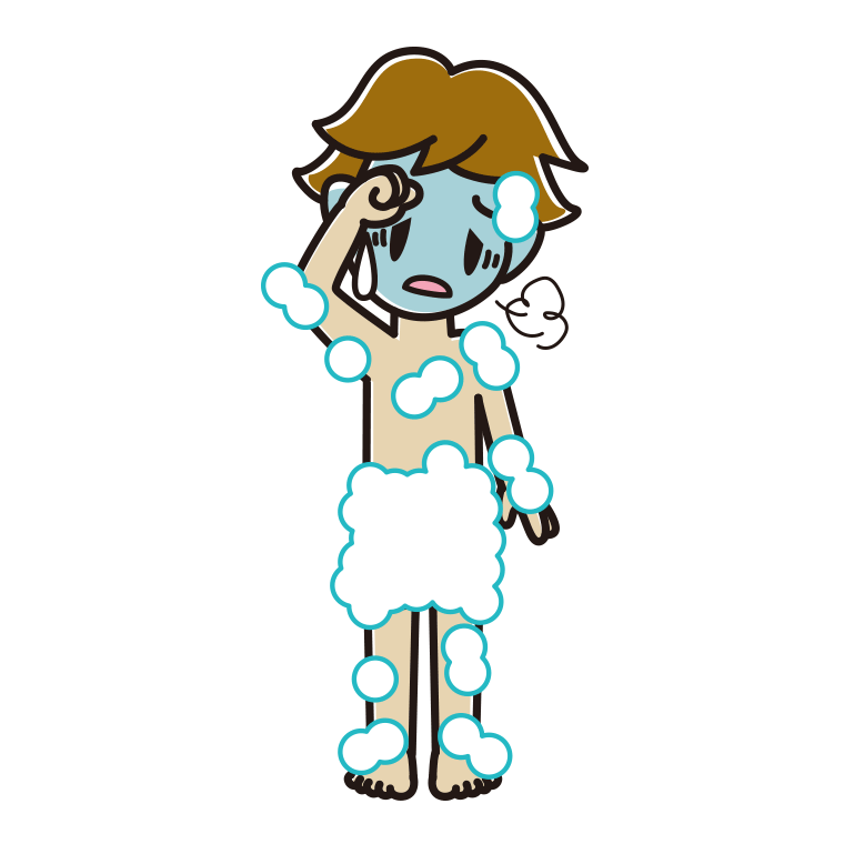 具合が悪い泡だらけの男子高校生のイラスト【色あり、背景なし】透過PNG