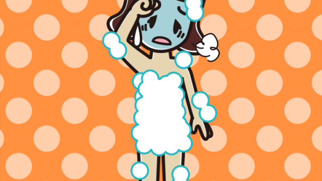 具合が悪い泡だらけの女子高校生のイラスト【色、背景あり】PNG