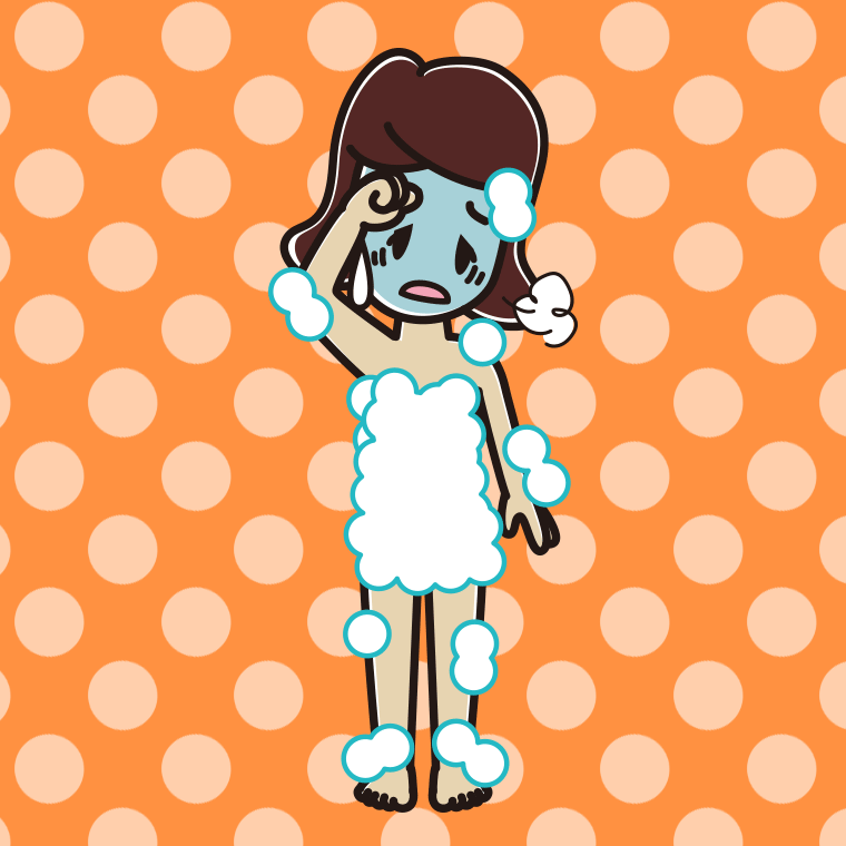 具合が悪い泡だらけの女子高校生のイラスト【色、背景あり】PNG
