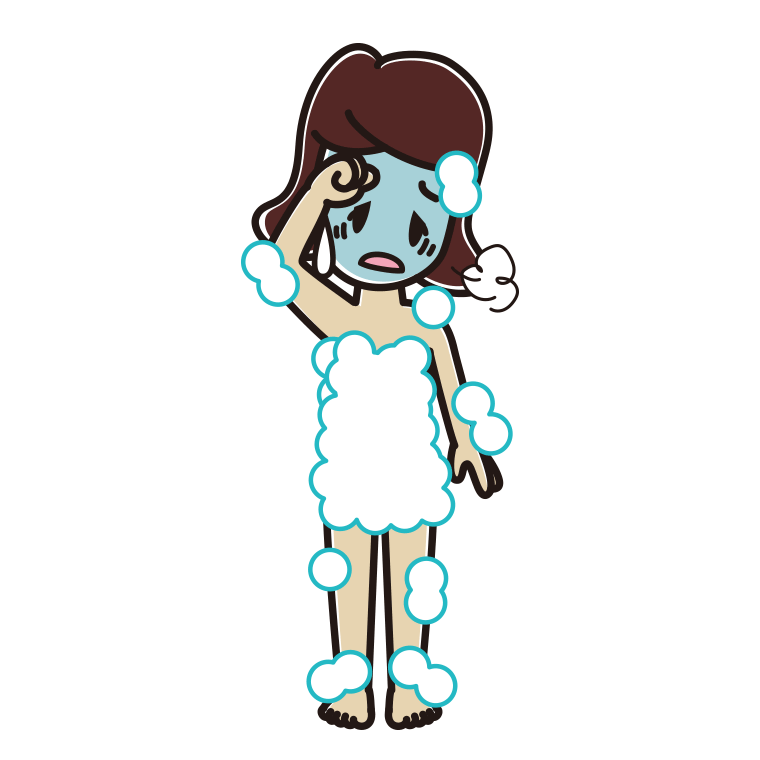 具合が悪い泡だらけの女子高校生のイラスト【色あり、背景なし】透過PNG