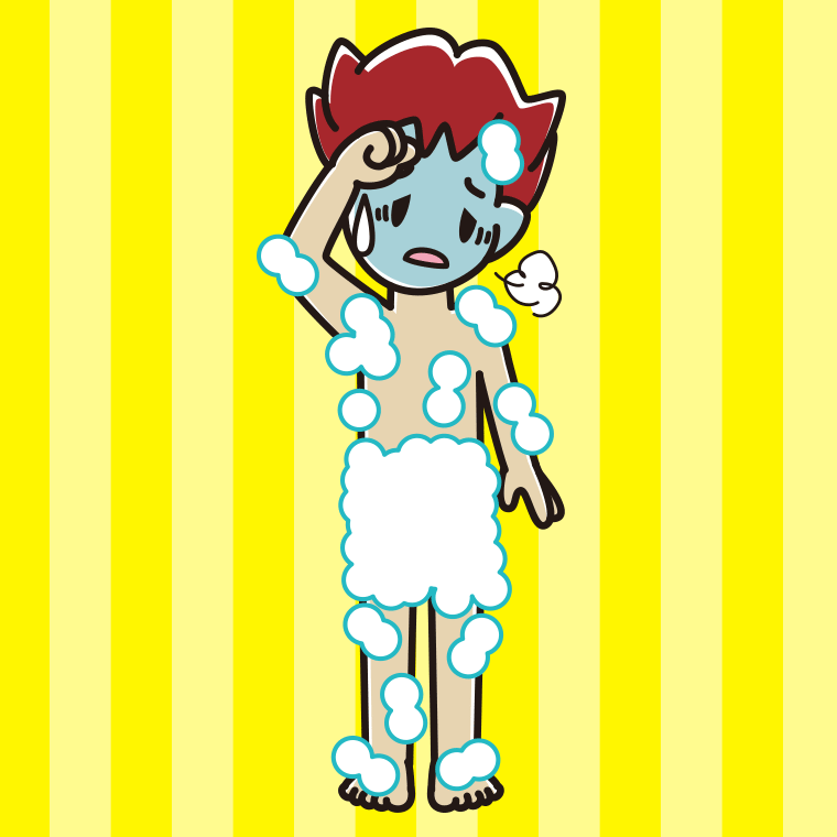 具合が悪い泡だらけの男子大学生のイラスト【色、背景あり】PNG